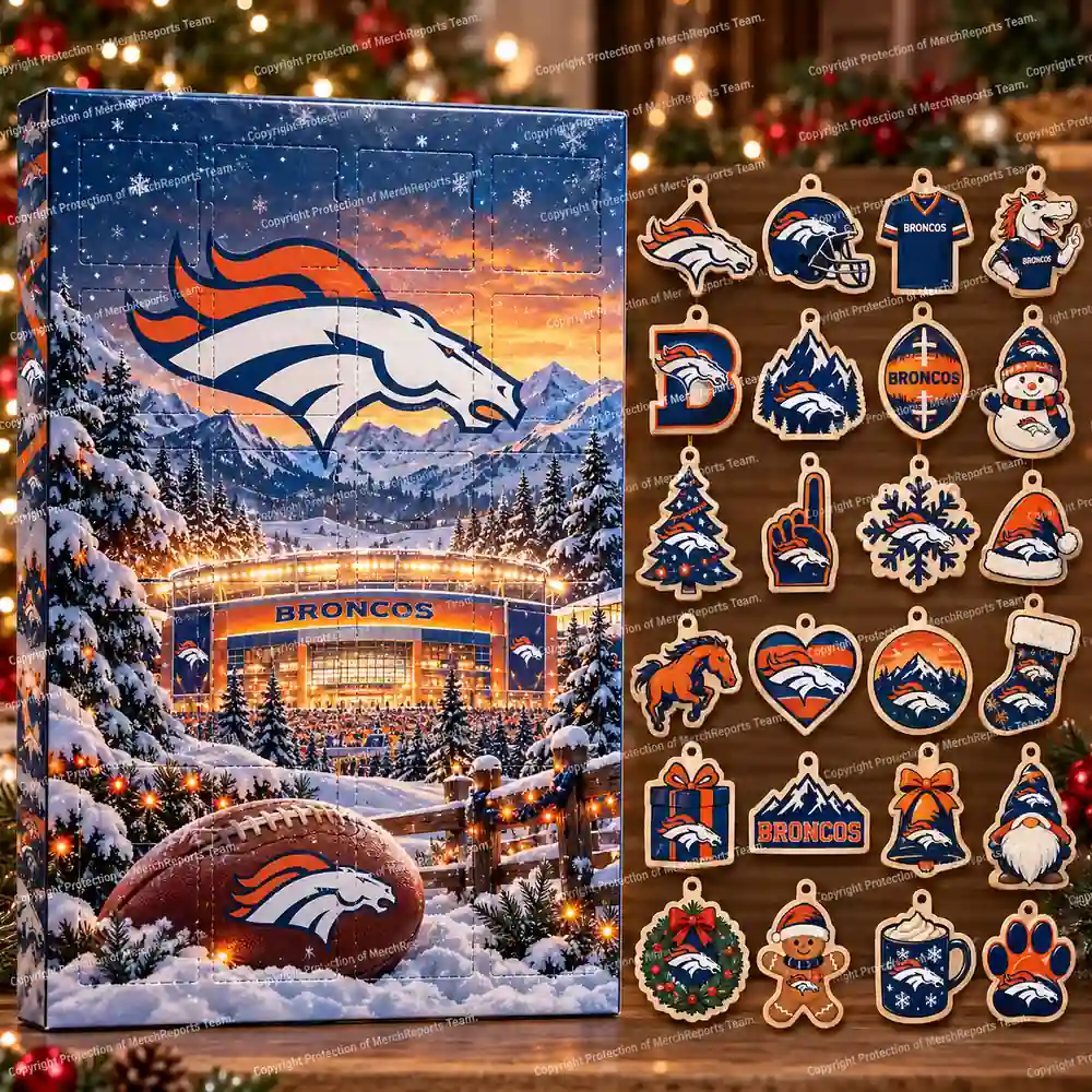 Denver Broncos NFL Christmas 24-ornament wooden Advent Calendar