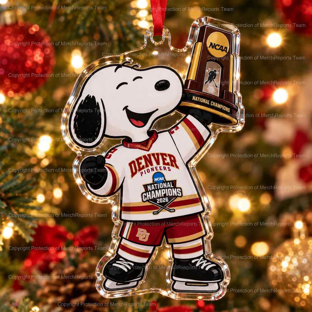 Denver Pioneers NCAA Mens Hockey National Champions Snoopy Trophy Christmas 2026 Custom Shape Acrylic Ornament