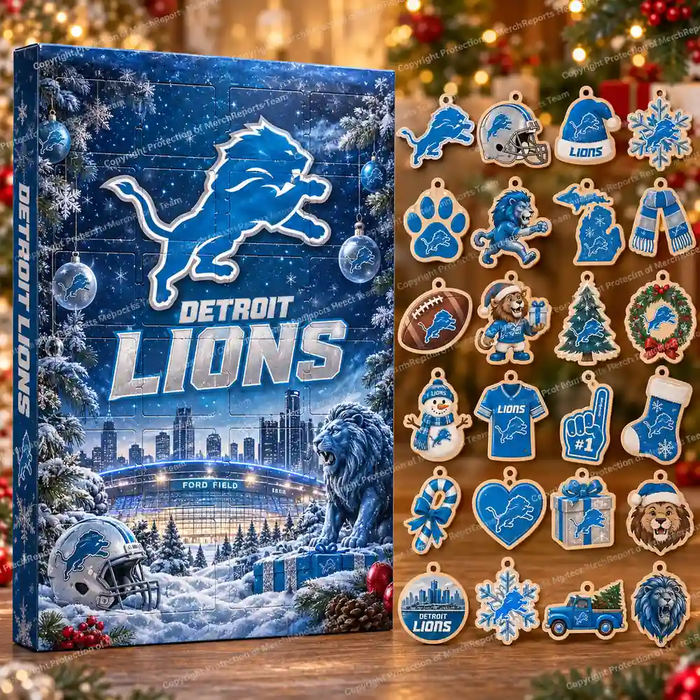 Detroit Lions NFL Christmas 24-ornament wooden Advent Calendar