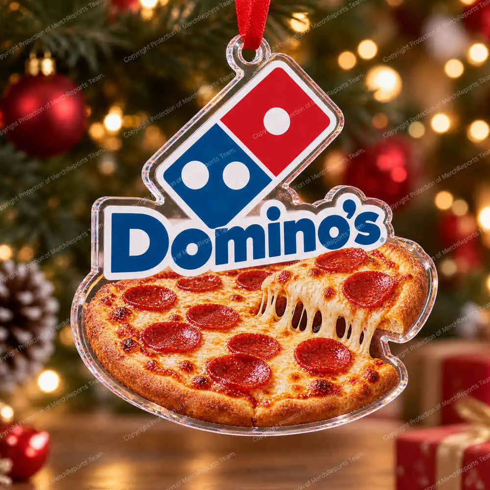 Pizza Slice & Domino acrylic Christmas ornament