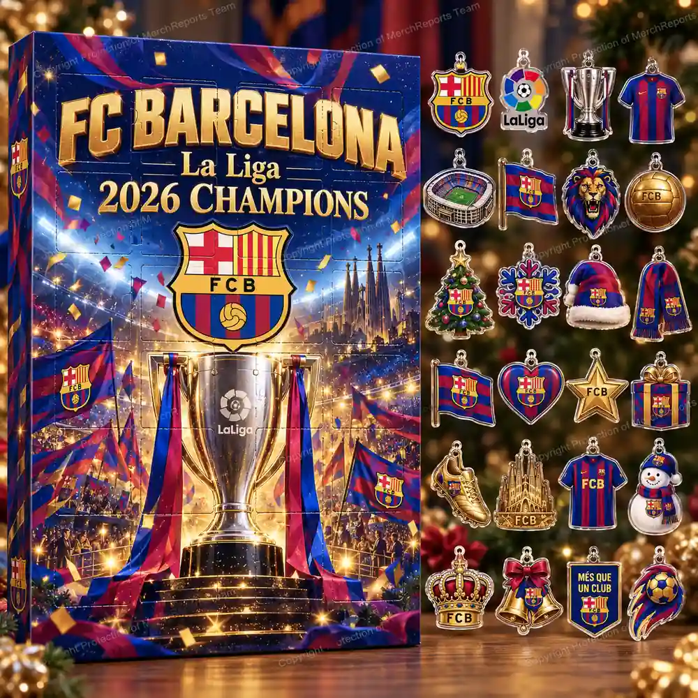 FC Barcelona La Liga 2026 Champions Trophy Celebration Christmas 24 Ornaments Acrylic Advent Calendar Design A product mockup