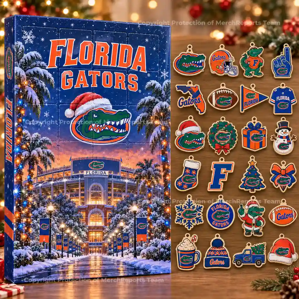Florida Gators NCAA Gator Logo Christmas 24-Ornaments Wooden Advent Calendar