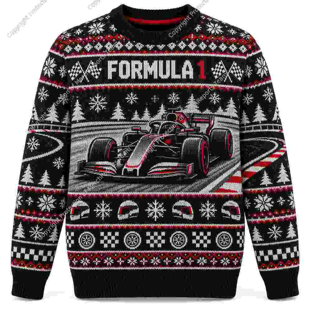 Formula 1 Race Car Ugly Christmas Sweater Motorsport Fan Gift