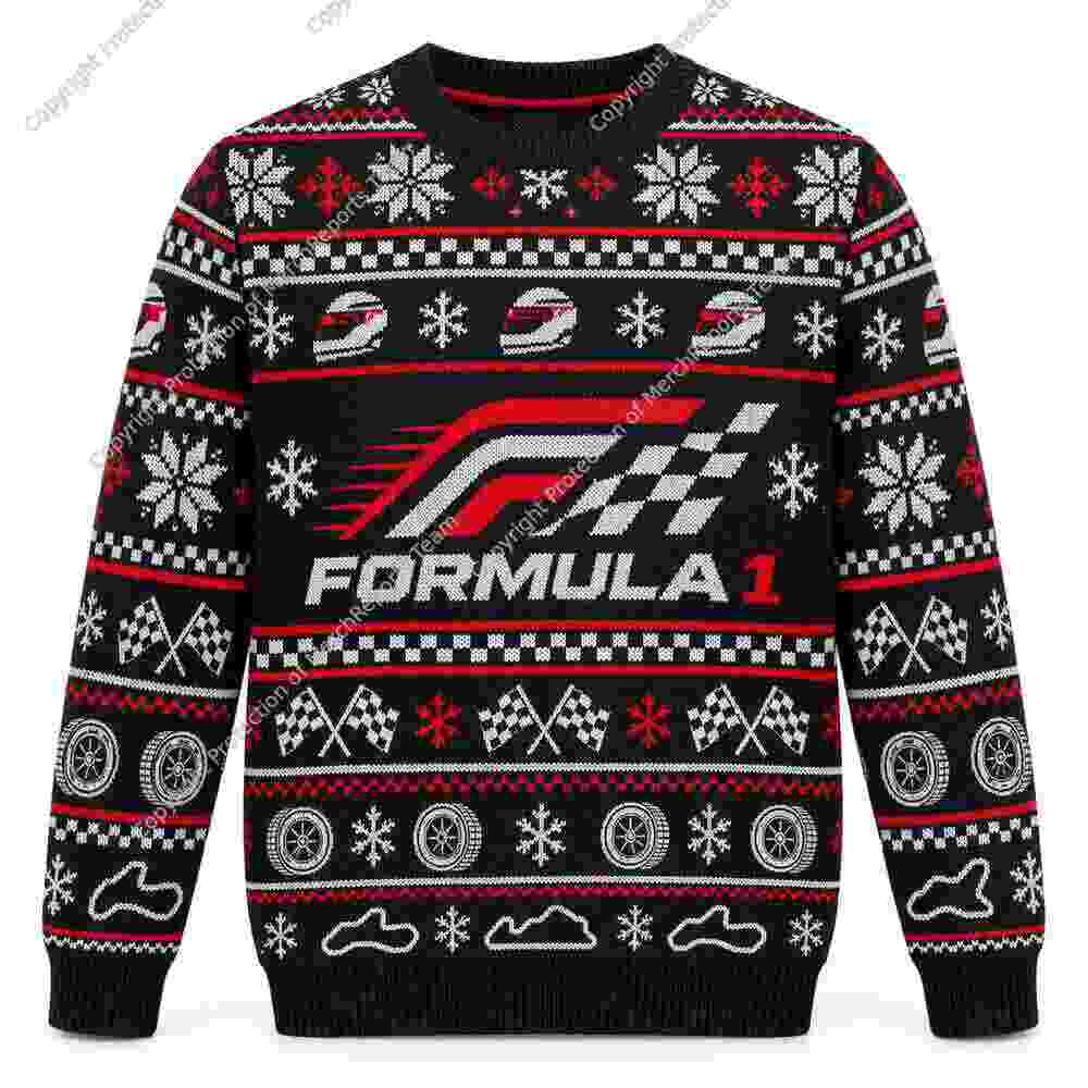 Formula 1 Racing Logo Ugly Christmas Sweater Motorsport Holiday Gift