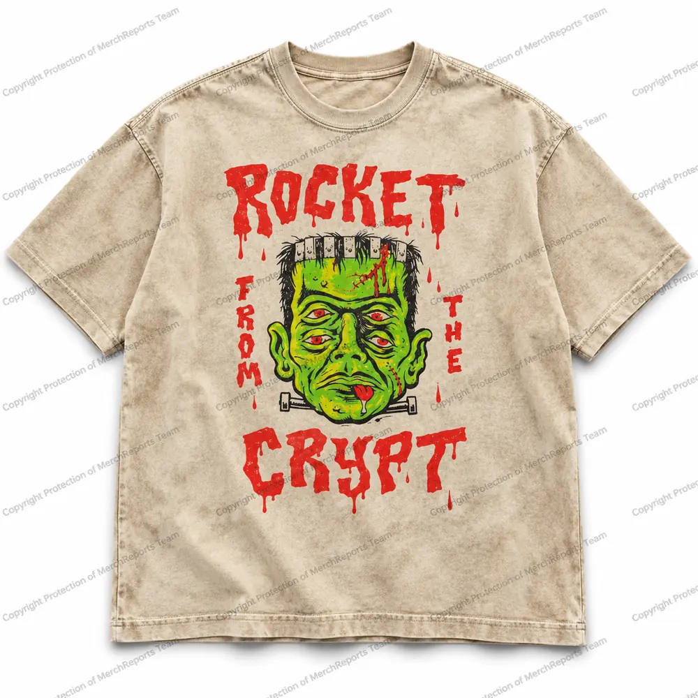 Frankenstein Monster — Beige acid-washed tee product view