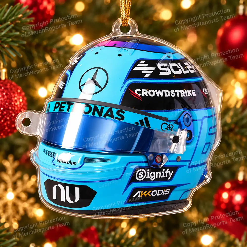 George Russell Mercedes F1 2026 Blue Helmet Acrylic Christmas Ornament Racing Tree Decoration