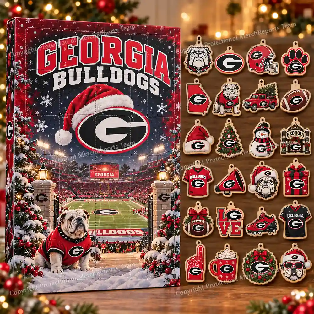 Georgia Bulldogs NCAA Bulldog Stadium Christmas 24-Ornaments Wooden Advent Calendar