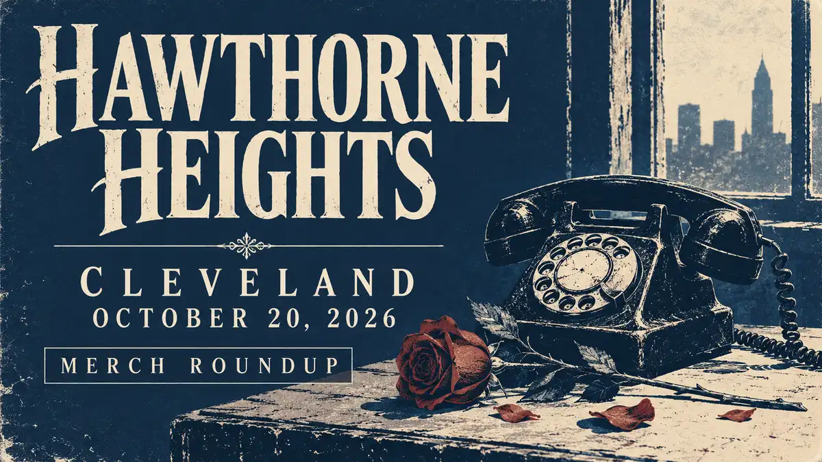 HAWTHORNE HEIGHTS editorial merch guide illustration for CLEVELAND, OCTOBER 20, 2026