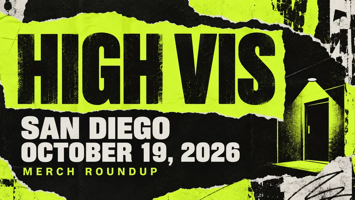 HIGH VIS merch roundup editorial graphic for SAN DIEGO, OCTOBER 19, 2026