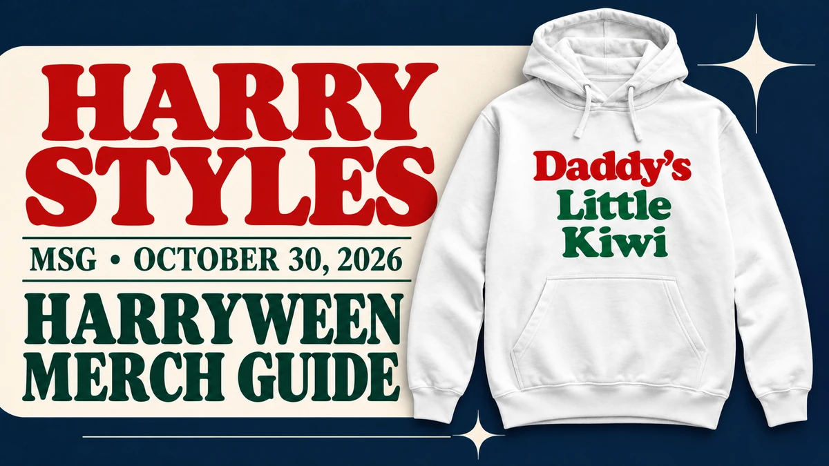 White Daddy’s Little Kiwi hoodie with Harry Styles Harryween October 30, 2026 merch guide title