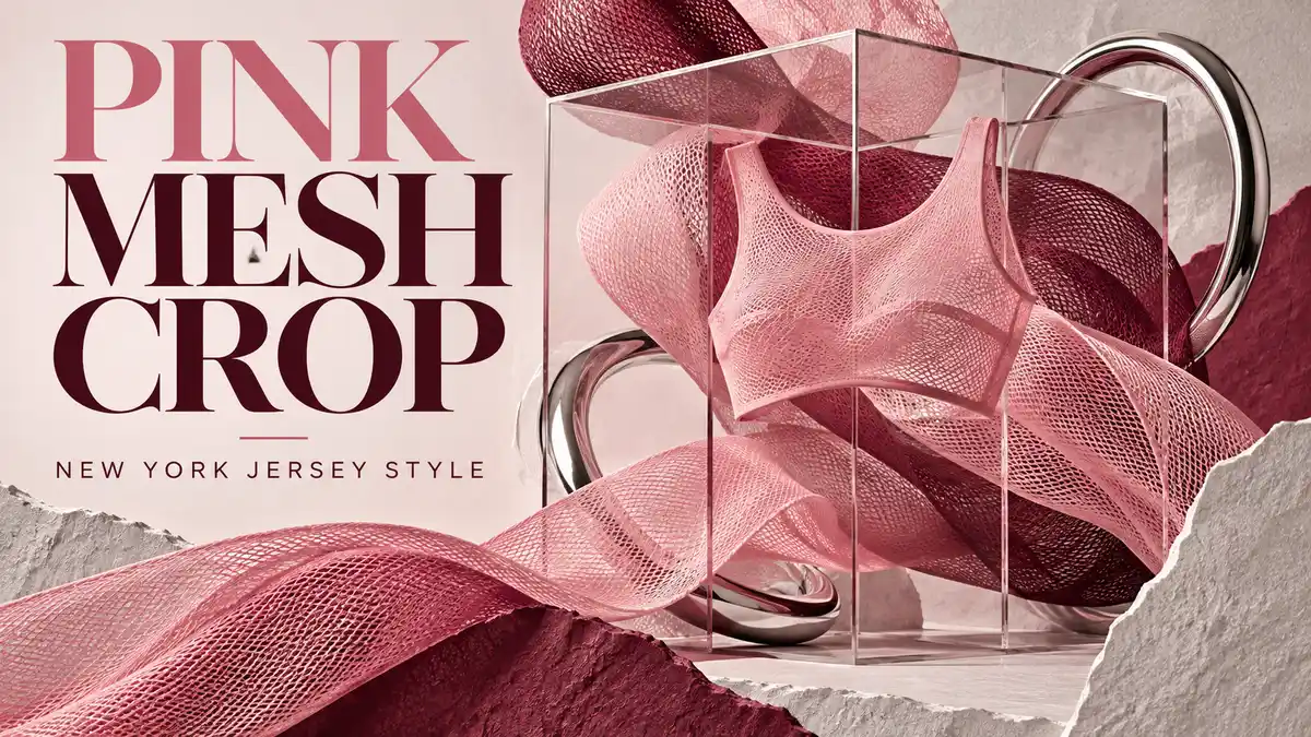 Editorial illustration for pink mesh crop: new york jersey style.