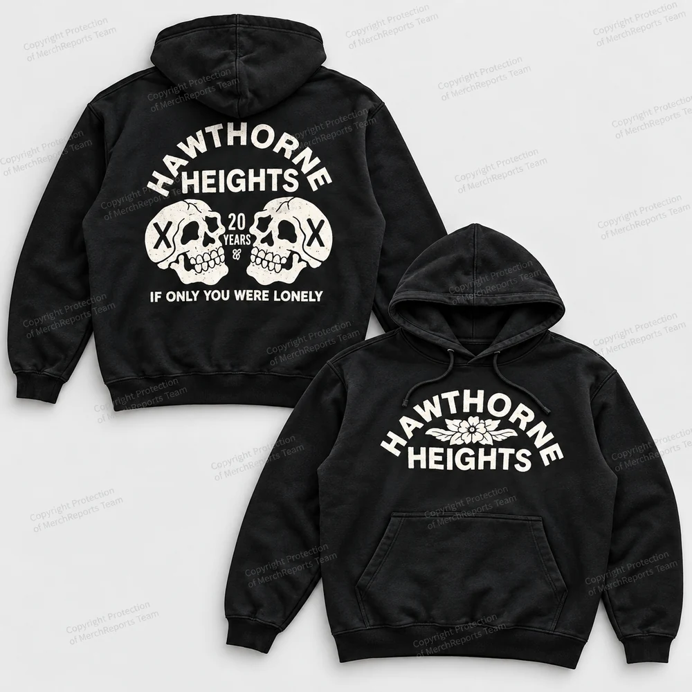 Twin Skulls pullover hoodie — Hawthorne Heights product mockup