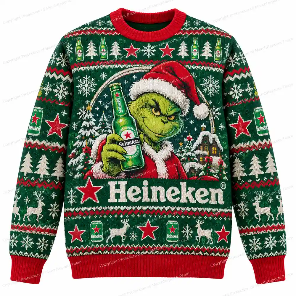 Heineken Grinch Santa Beer Bottle Red Star Christmas Ugly Sweater Shirt