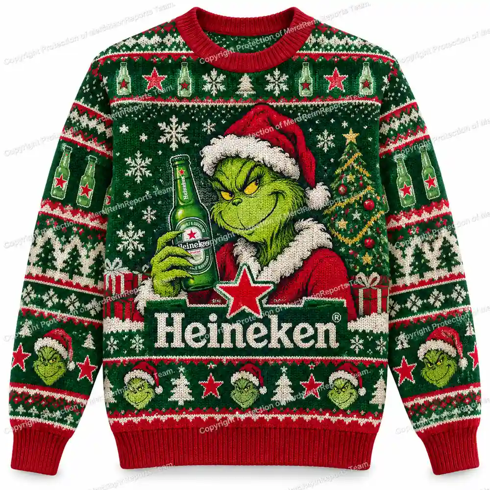 Heineken Grinch Santa Beer Fair Isle Christmas Ugly Sweater Shirt
