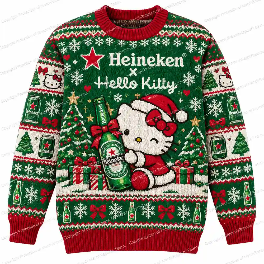 Heineken Hello Kitty Festive Logo Pattern Christmas Ugly Sweater Shirt