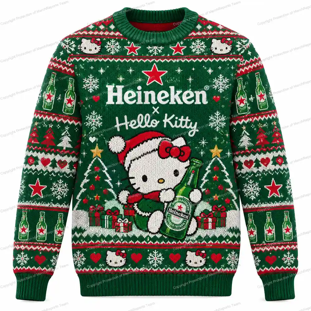 Heineken Hello Kitty Santa Beer Bottle Red Star Christmas Ugly Sweater Shirt
