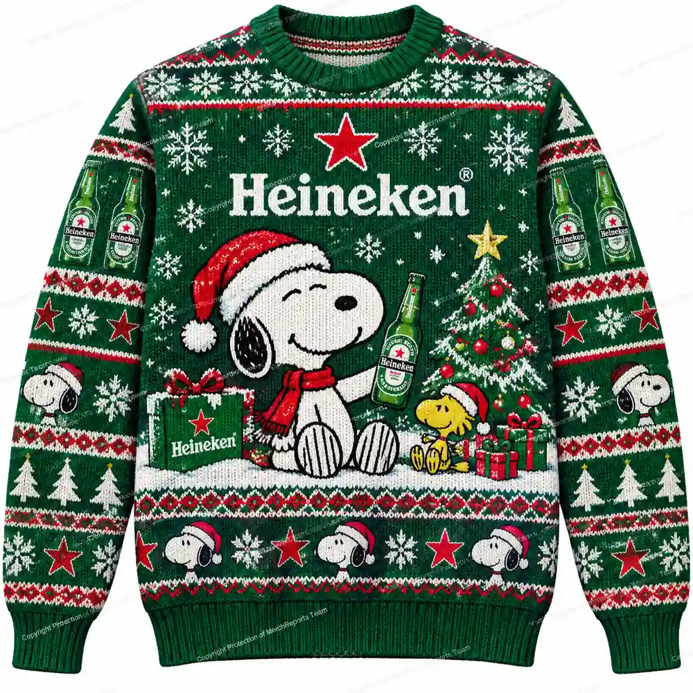 Heineken Snoopy Woodstock Beer Bottle Christmas Tree 2026 Ugly Sweater Shirt