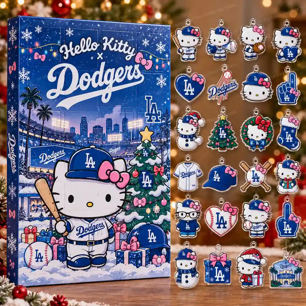 Hello Kitty Los Angeles Dodgers LA Logo Blue Pink Bows Christmas Advent Calendar