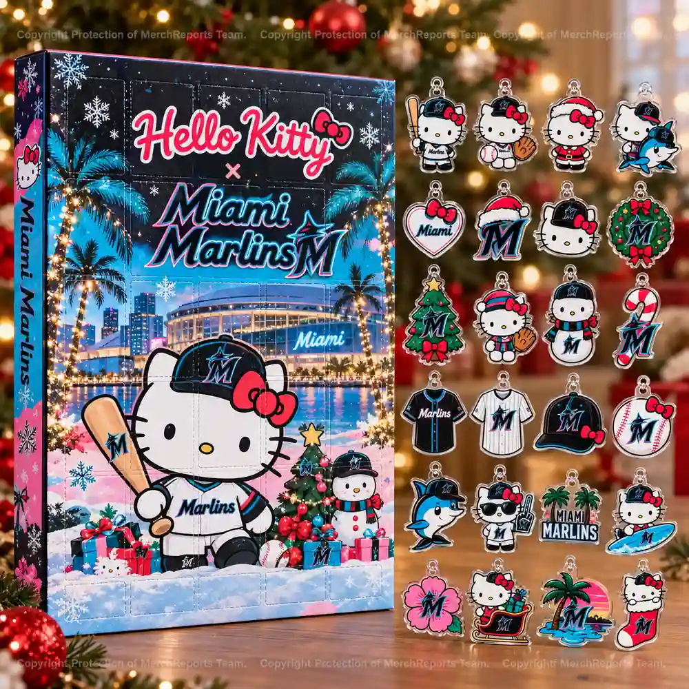 Hello Kitty Miami Marlins Baseball Palm Trees Teal Pink Xmas Advent Calendar