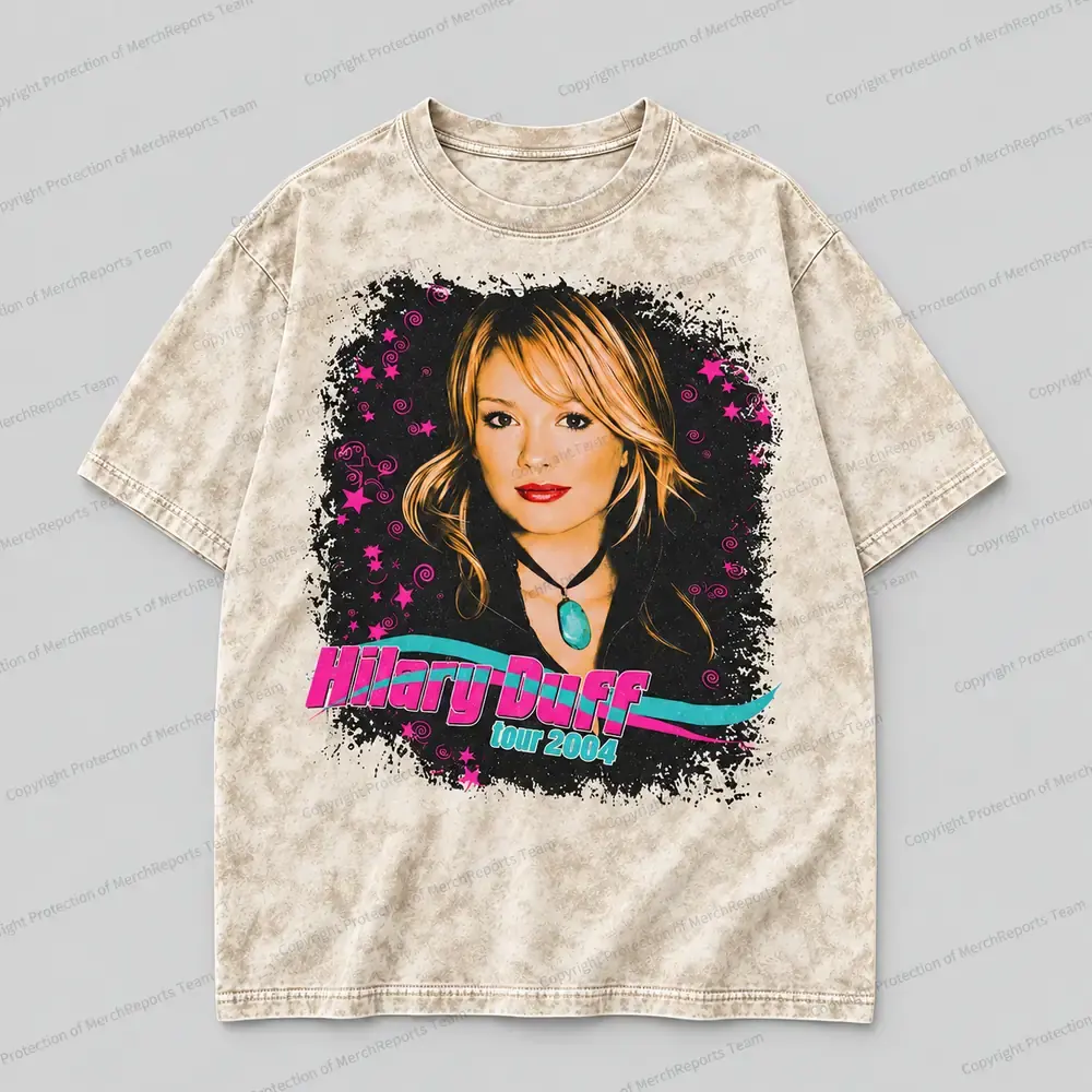 Hilary Duff Retro Tour 2004 Acid-Washed Portrait Tee product artwork