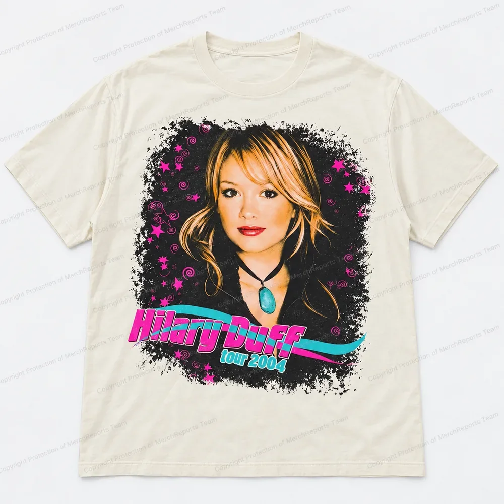 Hilary Duff Retro Tour 2004 Ivory Portrait T-Shirt product artwork