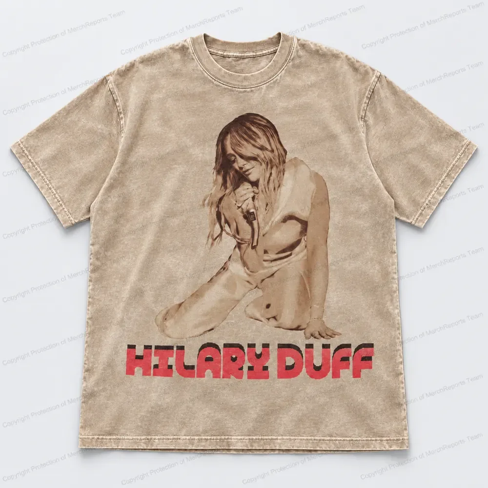 Hilary Duff Sepia Portrait Beige Acid-Washed Tee product artwork