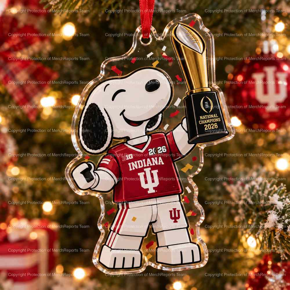 Indiana Hoosiers College Football National Champions Snoopy Trophy Christmas 2026 Custom Shape Acrylic Ornament