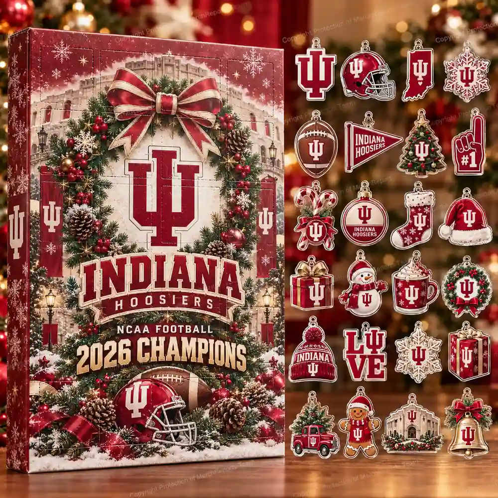 Indiana Hoosiers NCAA Football 2026 Champions Heritage Christmas 24 Ornaments Acrylic Advent Calendar Design B