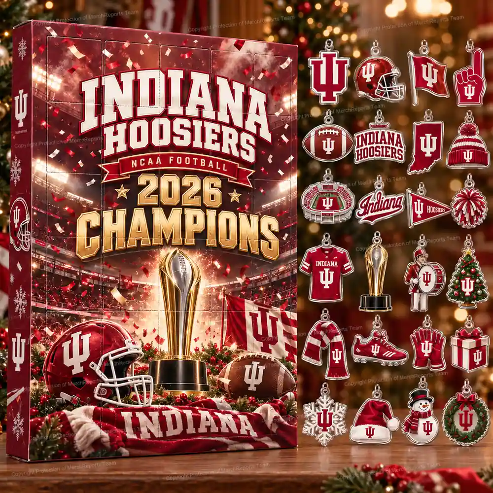 Indiana Hoosiers NCAA Football 2026 Champions Trophy Celebration Christmas 24 Ornaments Acrylic Advent Calendar Design A