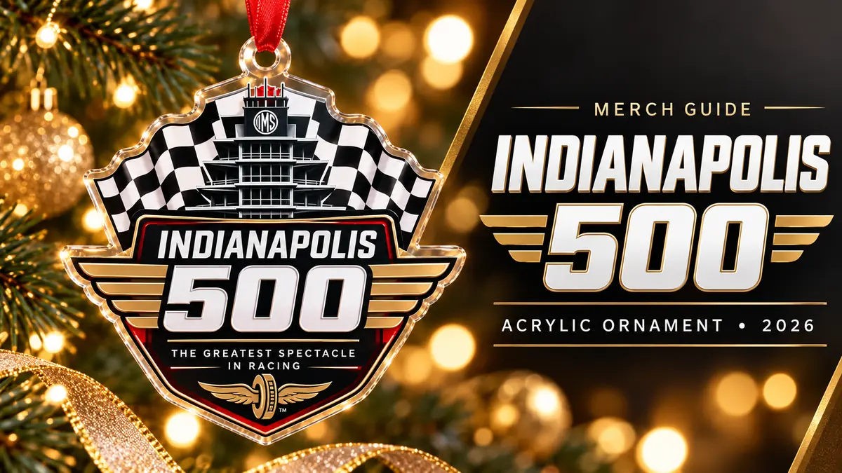 Indianapolis 500 Pagoda Logo Acrylic Ornament artwork and 2026 merch guide title