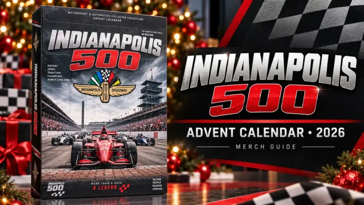 Indianapolis 500 Speedway Advent Calendar artwork and 2026 merch guide title