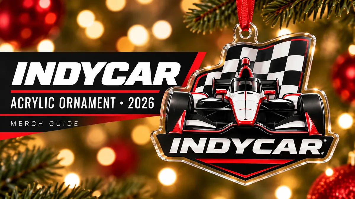 IndyCar Open Wheel Logo Acrylic Ornament artwork and 2026 merch guide title