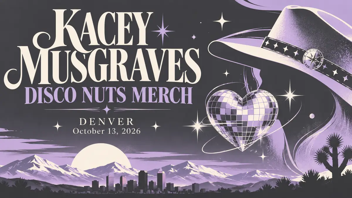 Illustrated Kacey Musgraves Disco Nuts merch cover for Denver, October 13, 2026