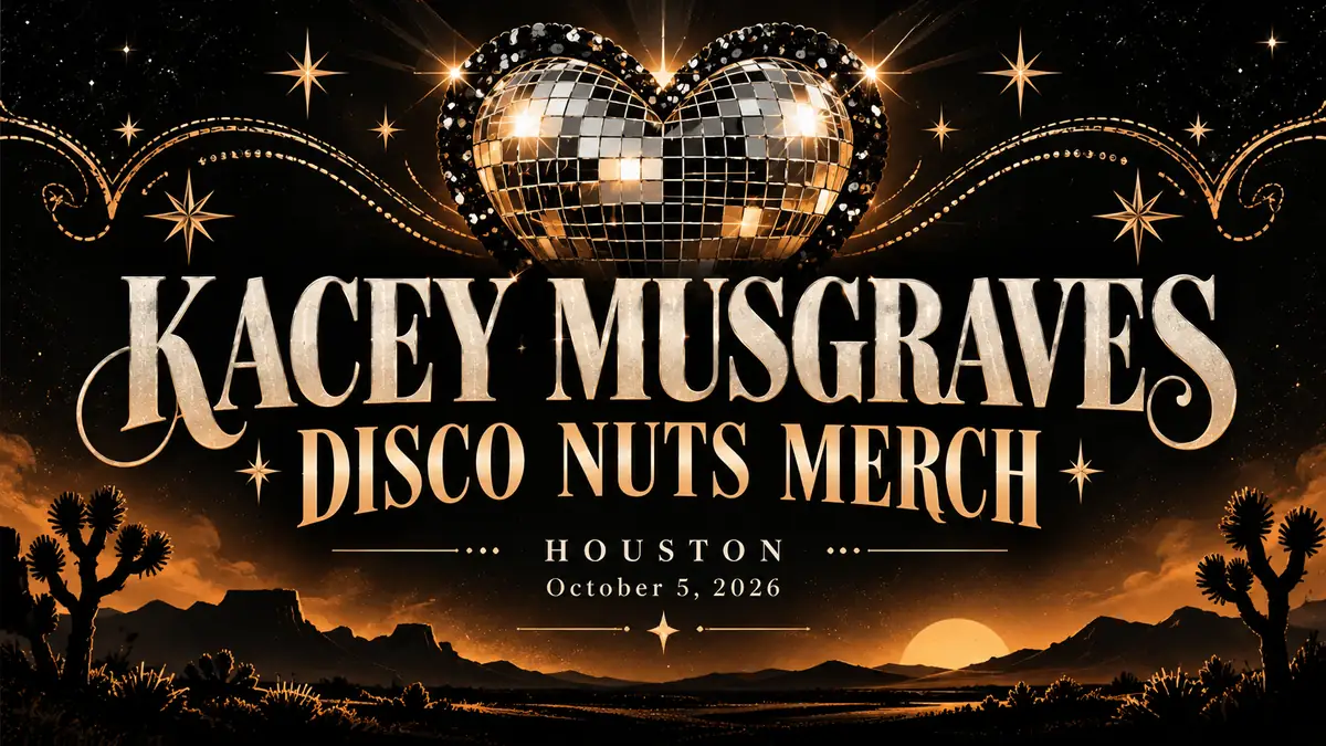 Illustrated Kacey Musgraves Disco Nuts merch cover for Houston, October 5, 2026