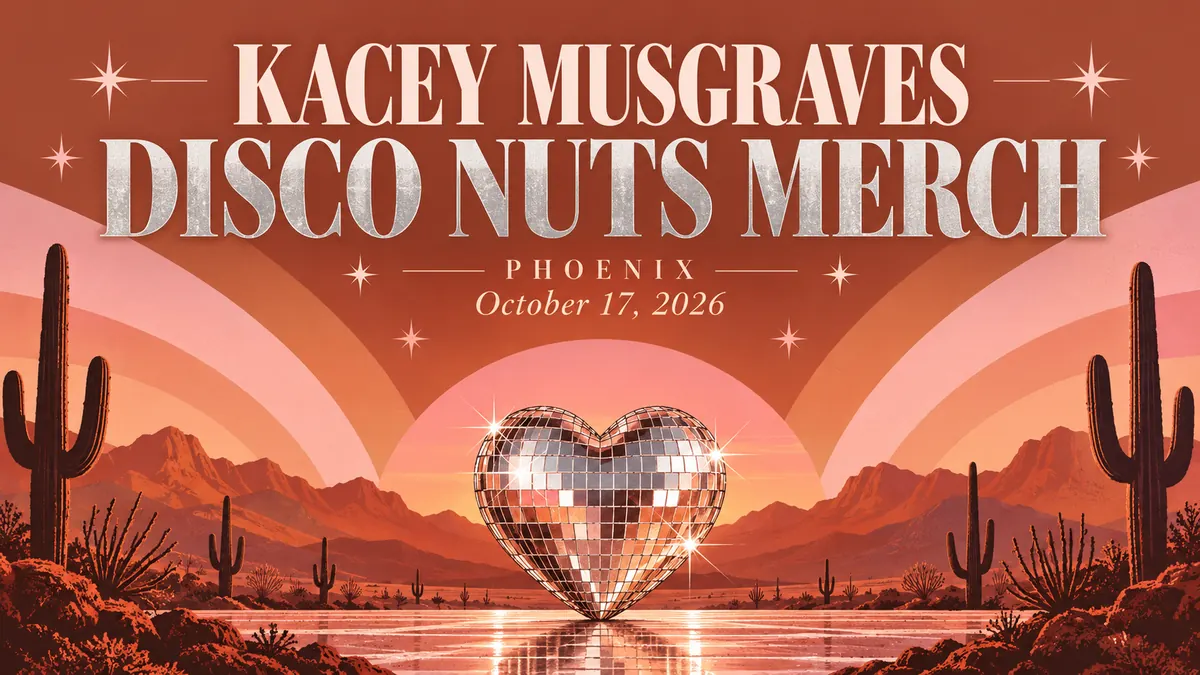 Illustrated Kacey Musgraves Disco Nuts merch cover for Phoenix, October 17, 2026