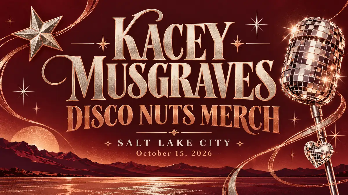 Illustrated Kacey Musgraves Disco Nuts merch cover for Salt Lake City, October 15, 2026