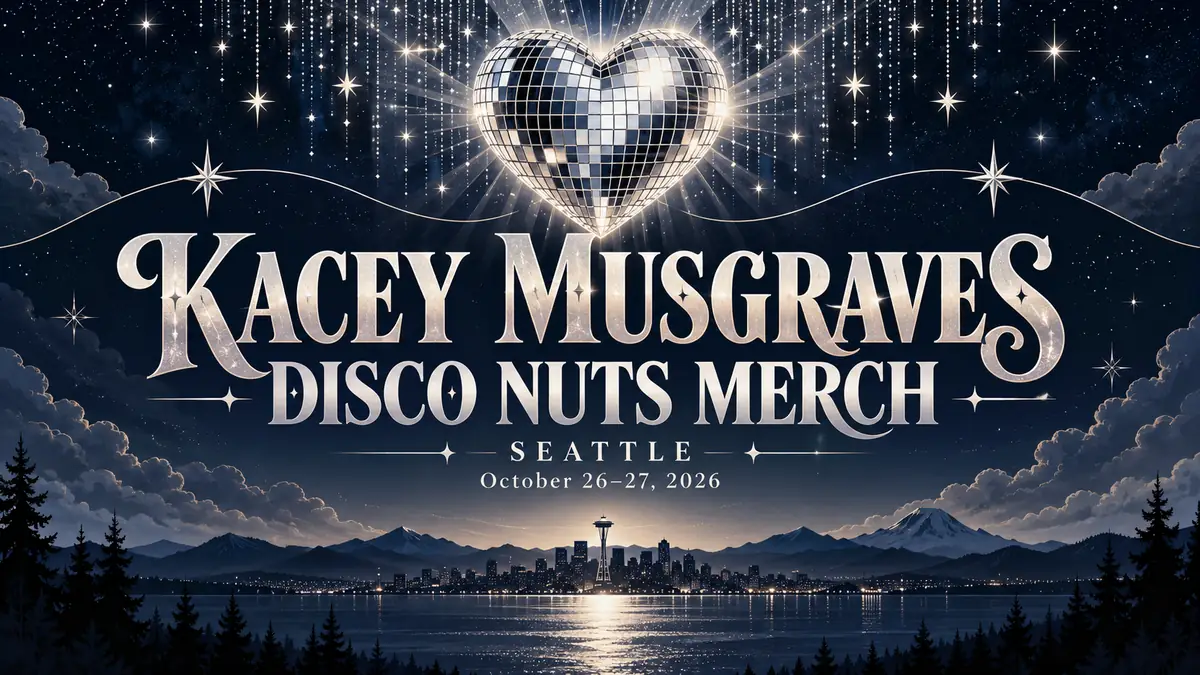 Illustrated Kacey Musgraves Disco Nuts merch cover for Seattle, October 26–27, 2026