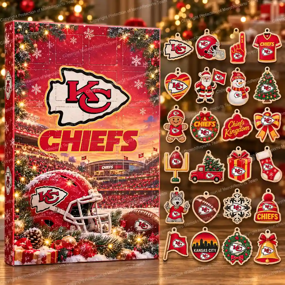 Kansas City Chiefs NFL Christmas 24-ornament wooden Advent Calendar
