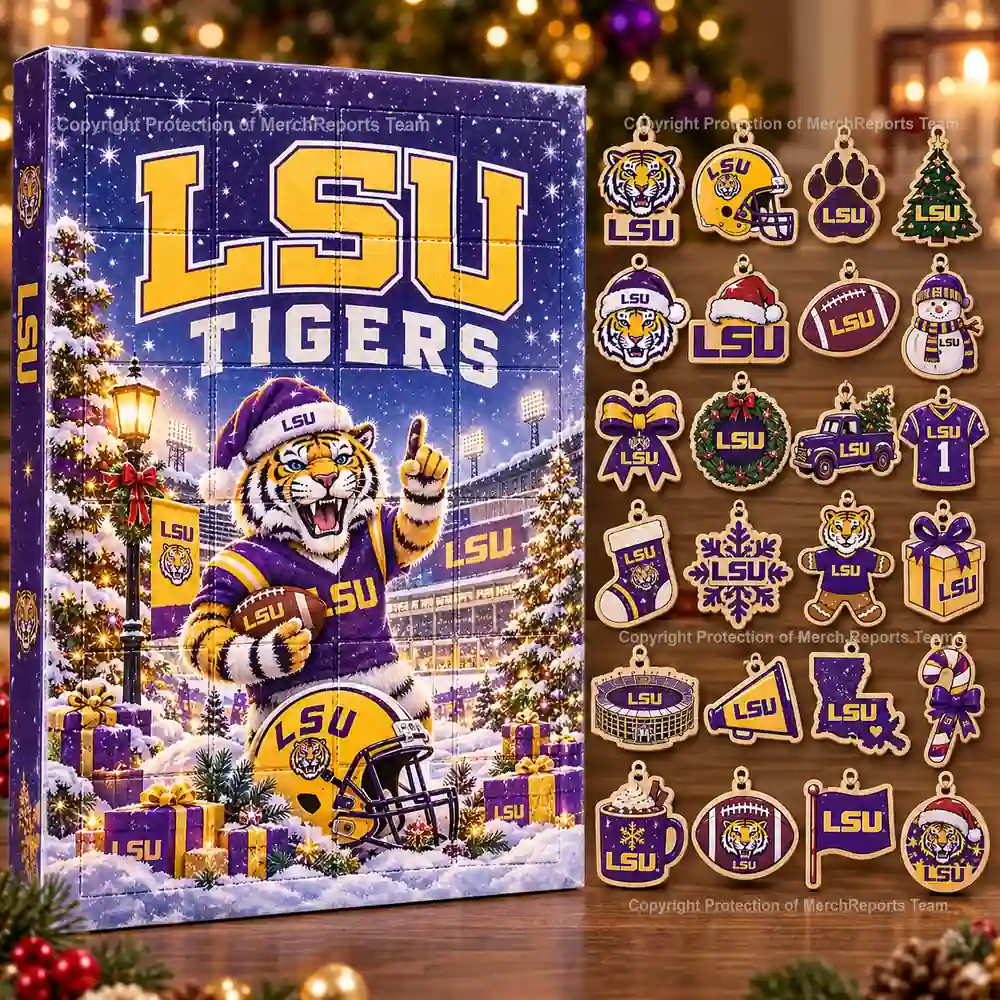 LSU Tigers NCAA Mike the Tiger Christmas 24-Ornaments Wooden Advent Calendar