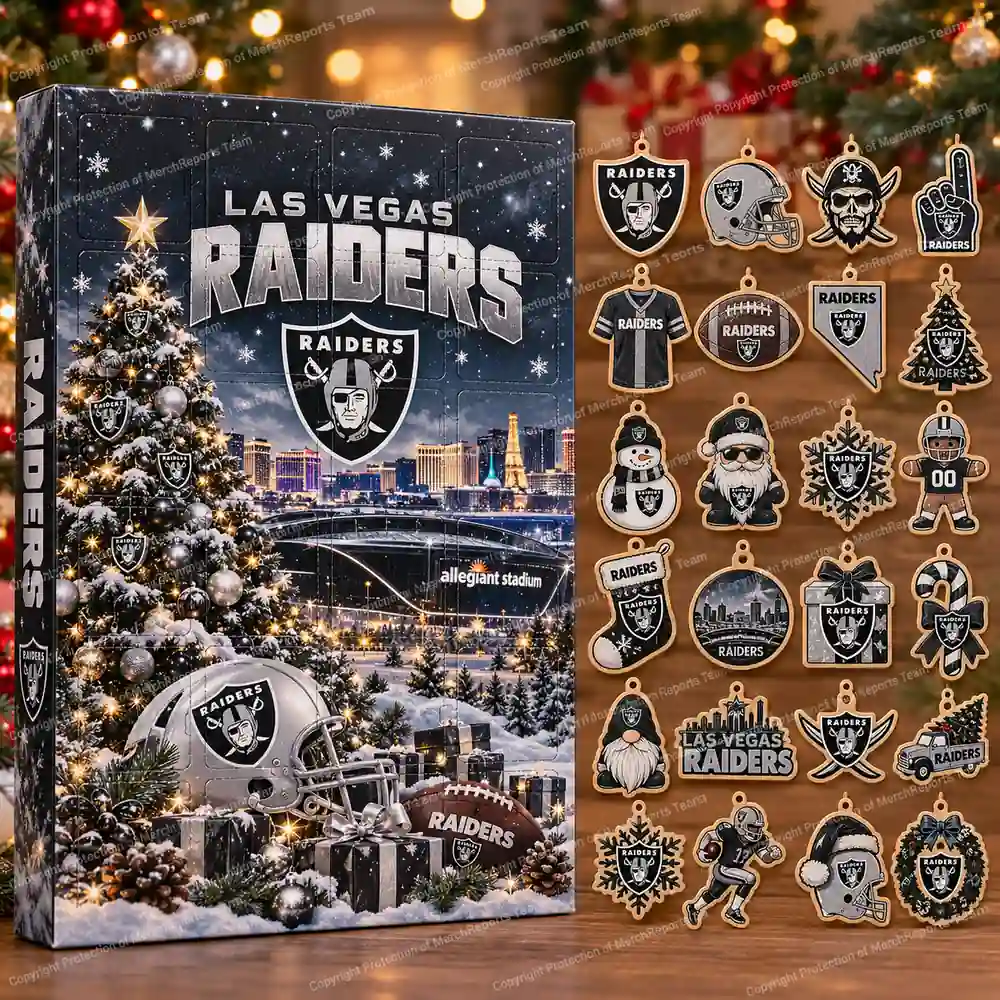 Las Vegas Raiders NFL Christmas 24-ornament wooden Advent Calendar