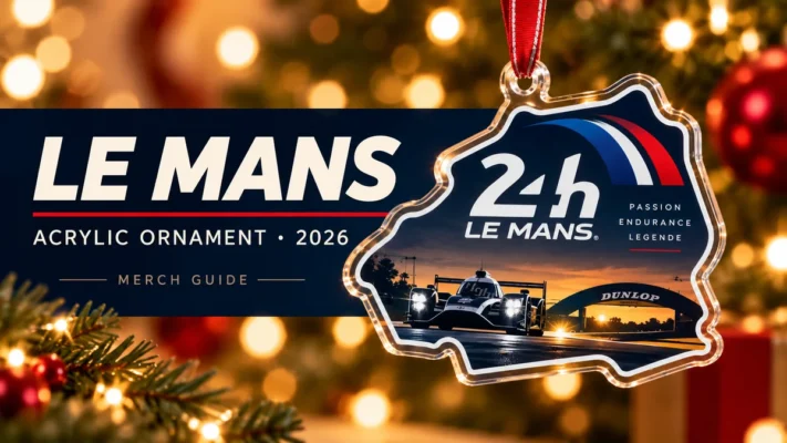Le Mans 24h Badge Acrylic Ornament artwork and 2026 merch guide title