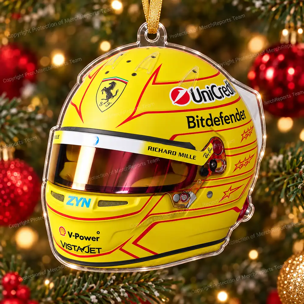 Lewis Hamilton Ferrari F1 2026 Yellow Helmet Acrylic Christmas Ornament Racing Tree Decoration