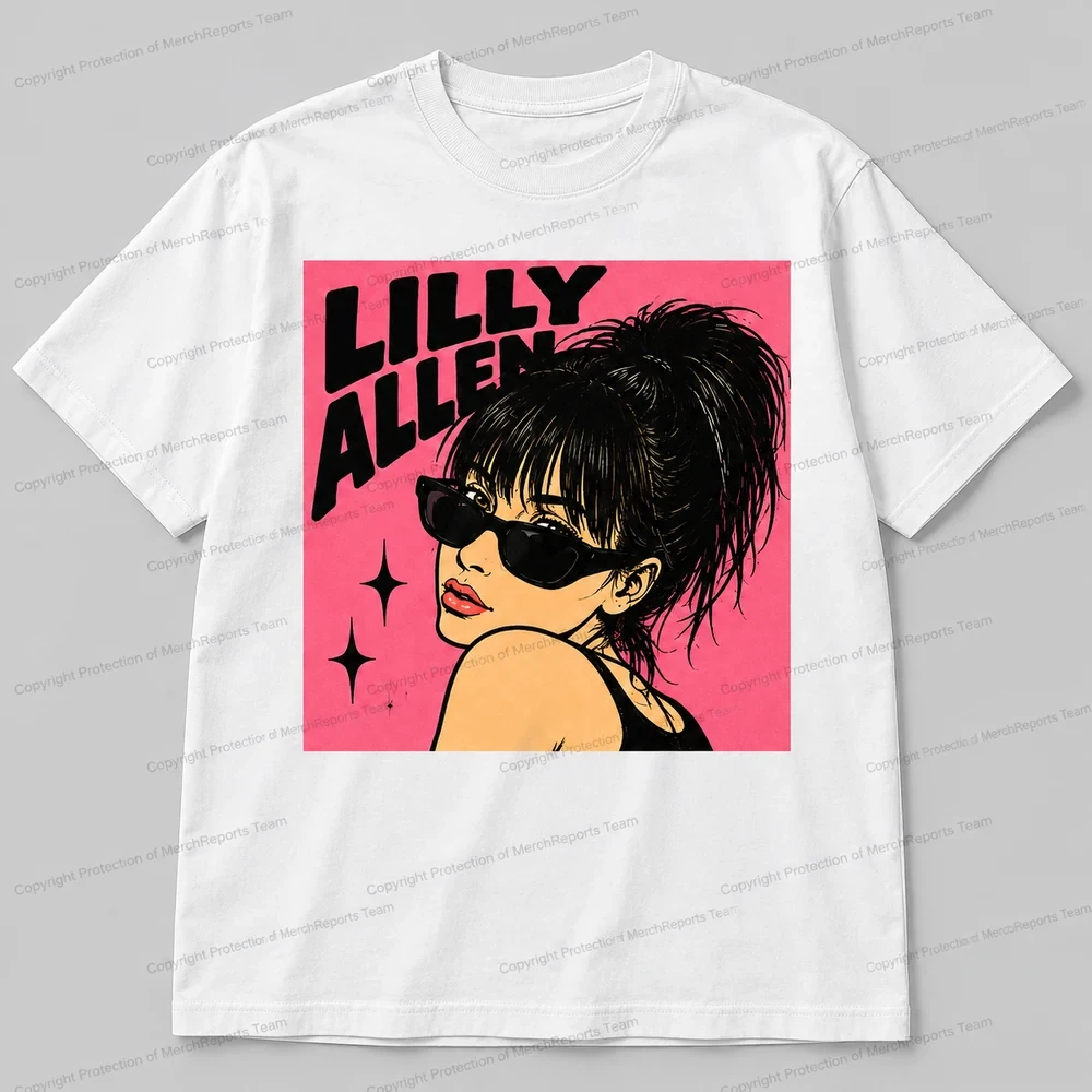 Lily Allen Pink Sunglasses Portrait White Tee product artwork