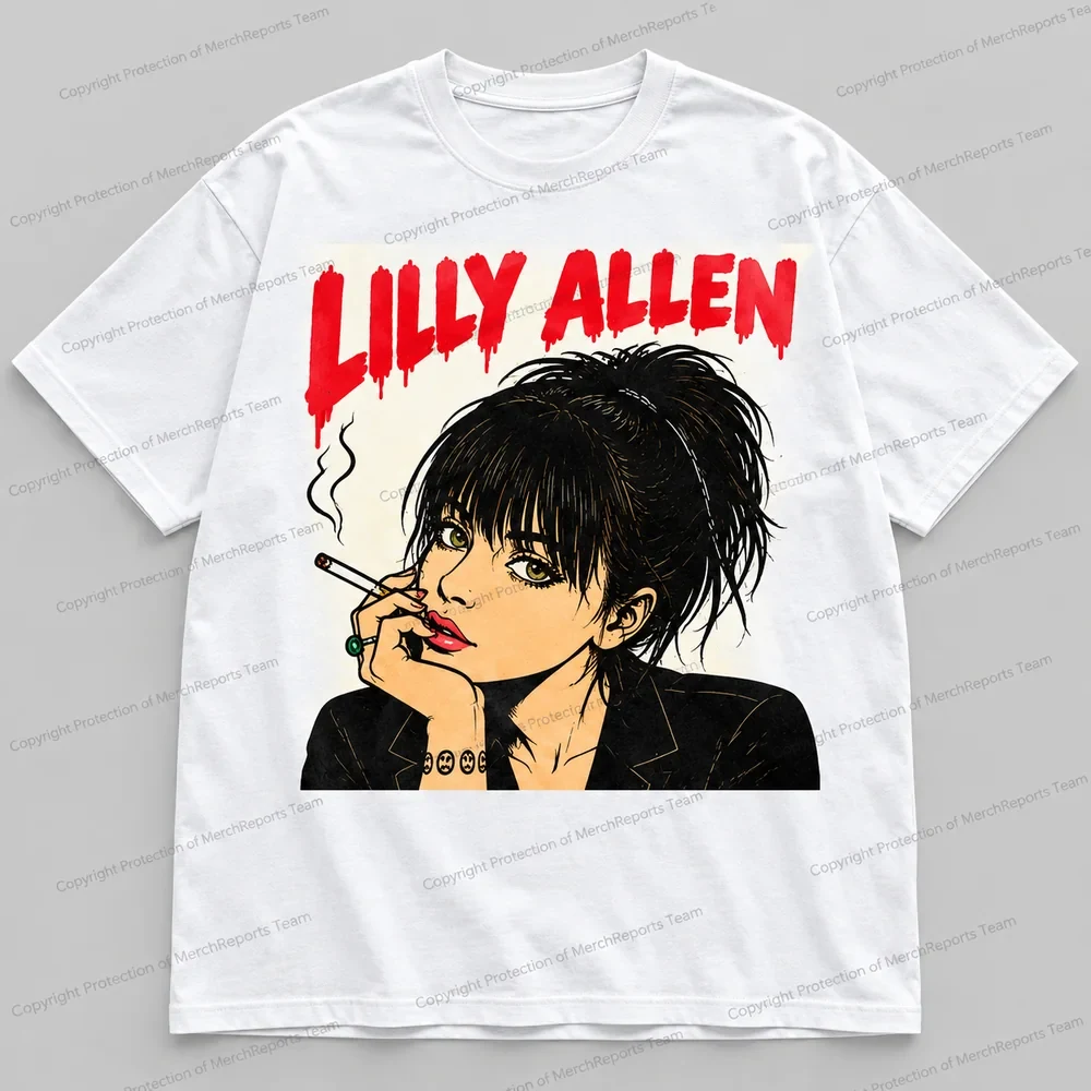 Lily Allen Red Brush-Lettering Portrait White Tee product artwork