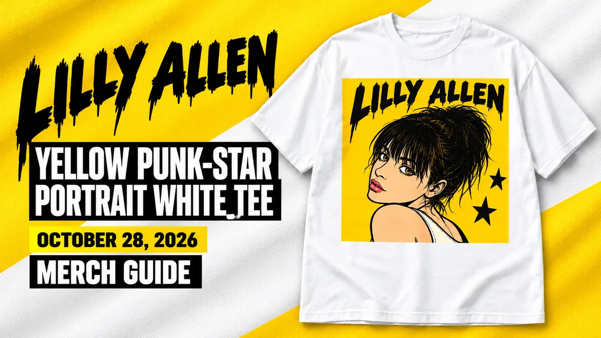 Lily Allen Yellow Punk-Star Portrait White Tee artwork and dated merch guide title