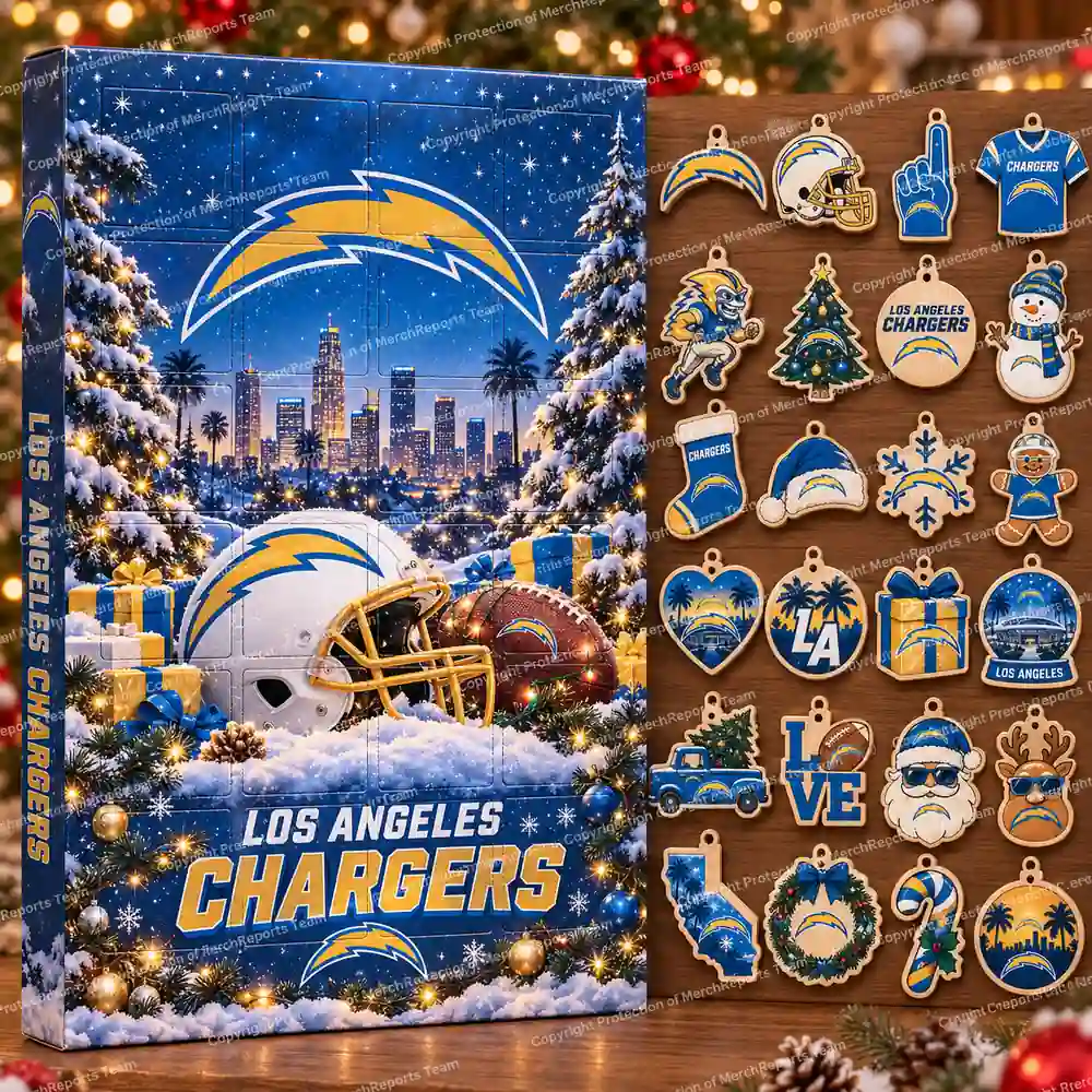 Los Angeles Chargers NFL Christmas 24-ornament wooden Advent Calendar