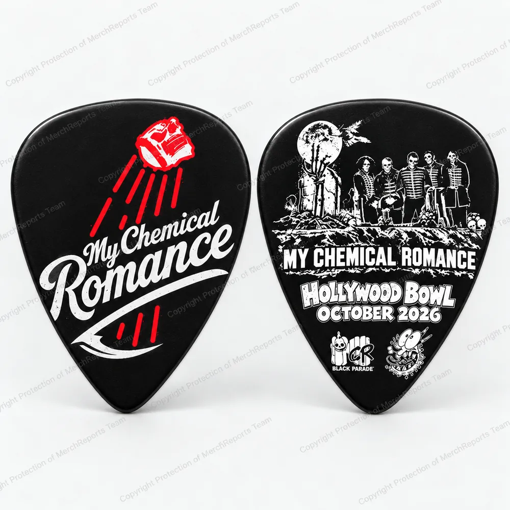 Black double-sided My Chemical Romance Hollywood Bowl October 2026 custom guitar pick