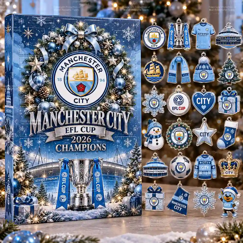 Manchester City EFL Cup 2026 Champions Heritage Christmas 24 Ornaments Acrylic Advent Calendar Design B product mockup