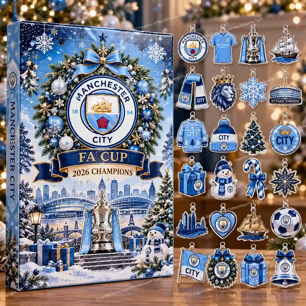 Manchester City FA Cup 2026 Champions Heritage Christmas 24 Ornaments Acrylic Advent Calendar Design B product mockup