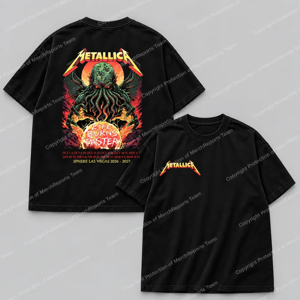 Metallica Fire Monster shirt with front and back artwork